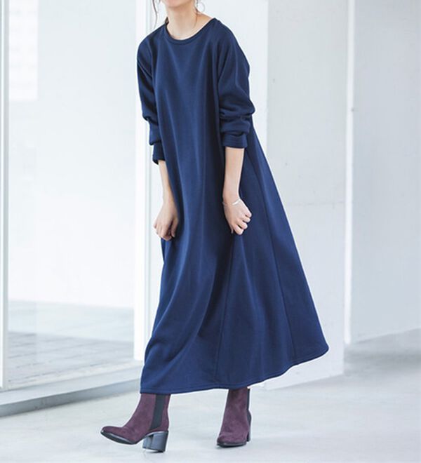 毛玉になりにくい】裏起毛フレアーロングワンピース - ベルーナ【公式】