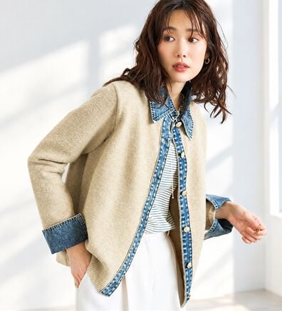 BELLUNA（ベルーナ）の「デニム&times;ニット切替ジャケット（その他ジャケット）」