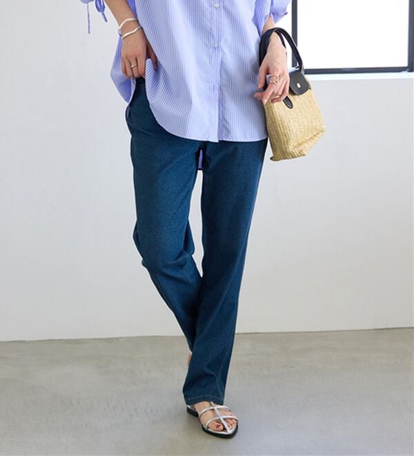 BELLUNA（ベルーナ）の「ヒンヤリ快適！接触冷感ニットデニムパンツ（フルレングスパンツ）」｜詳細画像