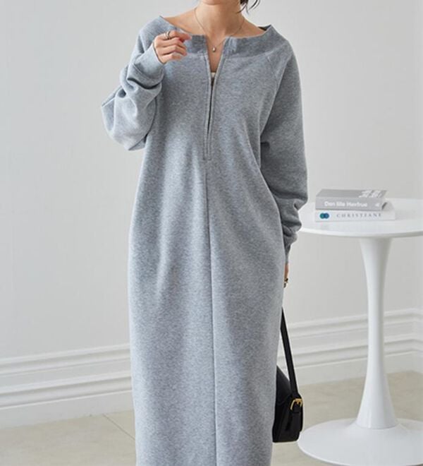 RANAN（ラナン）の「裏起毛ハーフジップワンピース（ロングワンピース）」｜詳細画像