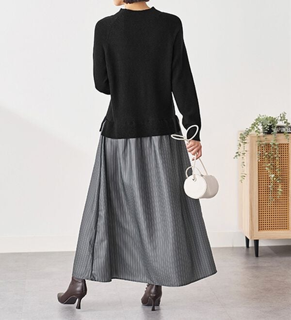 BELLUNA（ベルーナ）の「ニット切替プリントワンピース（ドッキングワンピース）」｜詳細画像