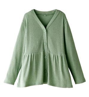 BELLUNA（ベルーナ）の「ラメ調リブ素材ペプラムカーディガン（ニットカーディガン）」｜グリーン