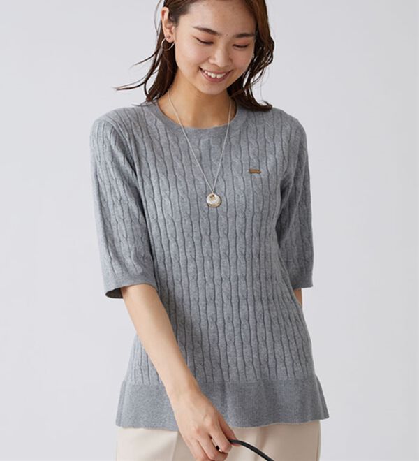 BELLUNA（ベルーナ）の「軽やか綿混！ケーブルニットプルオーバー（ニット・セーター）」｜詳細画像