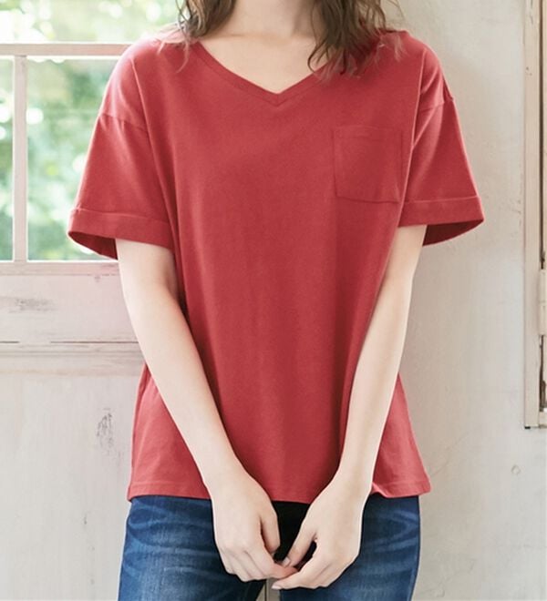 Viola e Viola（ヴィオラ エ ヴィオラ）の「綿１００％ポケット付ゆるＴシャツ（Tシャツ）」｜レンガ