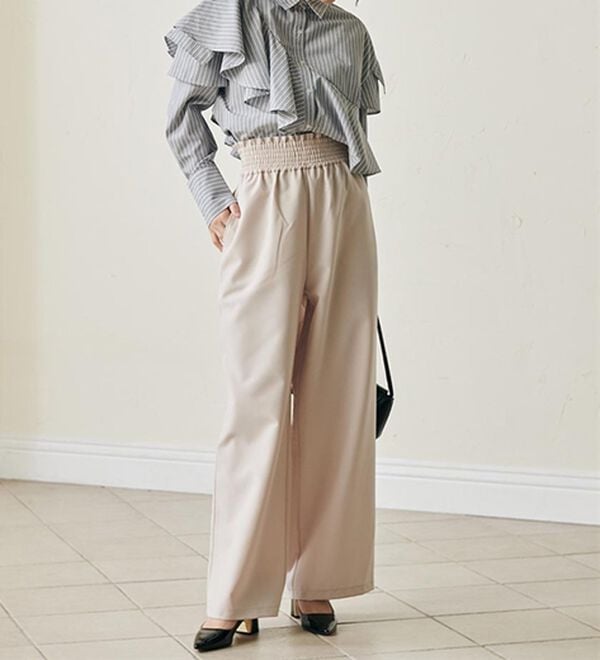 RANAN（ラナン）の「ウエストシャーリングギャザーパンツ（ワイドパンツ・ガウチョ）」｜詳細画像