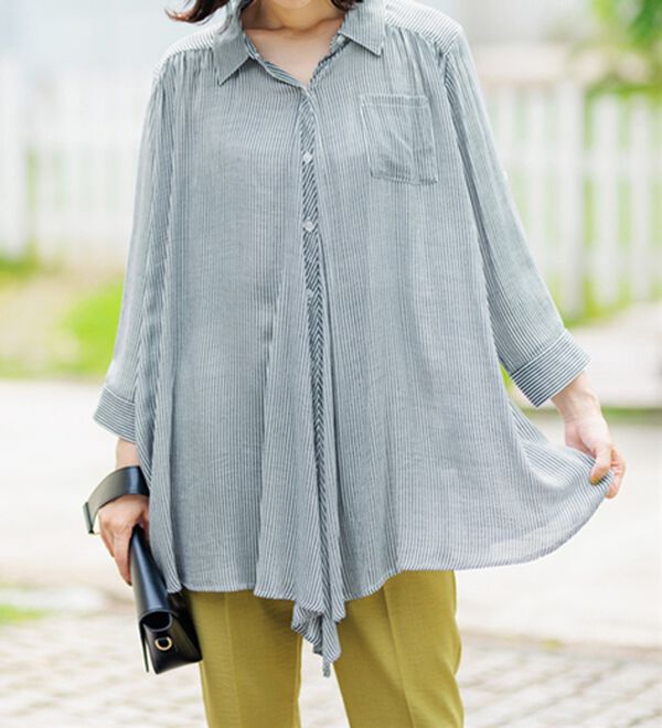 BELLUNA（ベルーナ）の「スラブ素材ドレープシャツチュニック（チュニック）」｜詳細画像