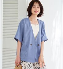 BELLUNA（ベルーナ）の「麻調素材ノーカラーダブルジャケット（その他ジャケット）」