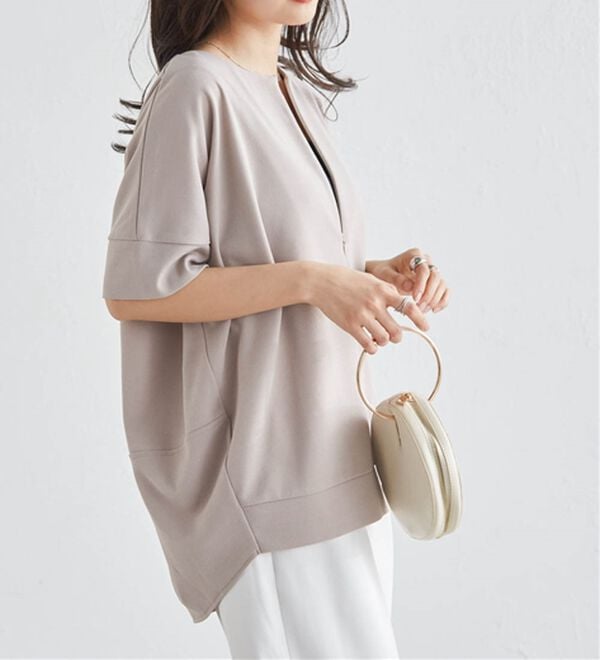 RANAN（ラナン）の「【4つの機能付】ひんやりハーフジップコクーンチュニック（チュニック）」｜詳細画像