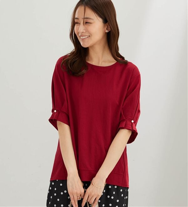 BELLUNA（ベルーナ）の「【接触冷感】涼感素材袖パールデザインプルオーバー（カットソー）」｜詳細画像