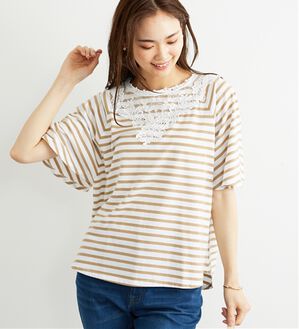 BELLUNA（ベルーナ）の「レース使いポンチョデザインプルオーバー（カットソー）」｜ベージュ系