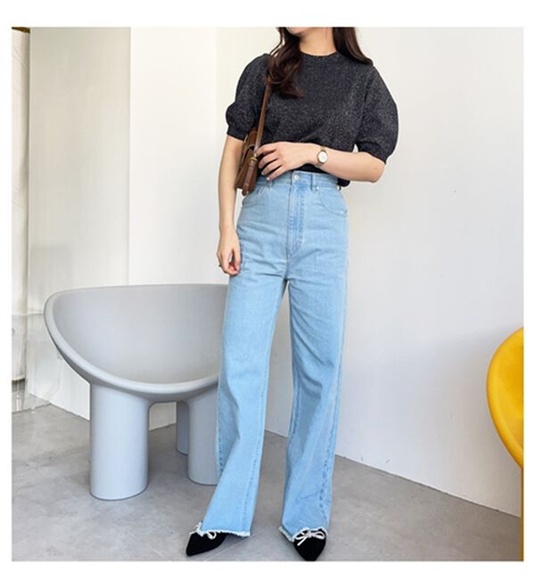 GeeRA（ジーラ）の「オリジナルパッチハイウエストデニム（ワイドパンツ・ガウチョ）」｜詳細画像