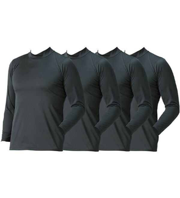 「【４枚組】抗菌防臭・マイクロファイバー裏起毛あったかインナー４枚組（シャツ）　長袖ハイネック（メンズ肌着・インナーウェア）」｜チャコール4枚組