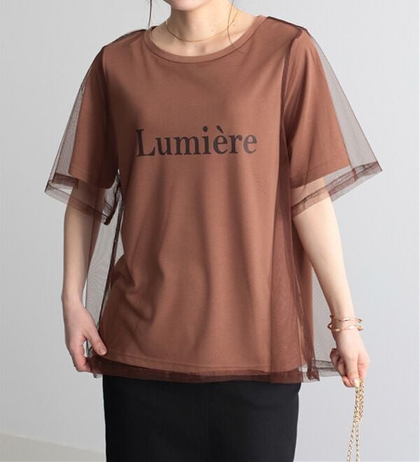RANAN（ラナン）の「チュールロゴＴシャツ（Tシャツ）」｜ブラウン