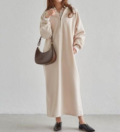 RANAN（ラナン）の「裏起毛ハーフジップワンピース（ロングワンピース）」