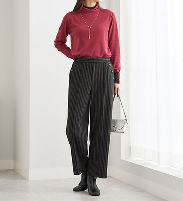 BELLUNA（ベルーナ）の「ストレッチ素材ボタン使いワイドパンツ（ワイドパンツ・ガウチョ）」｜詳細画像