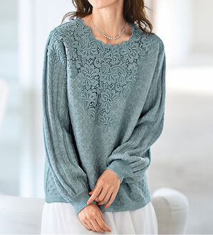 BELLUNA（ベルーナ）の「ケミカルレース使い編地変化デザインセーター（ニット・セーター）」｜詳細画像