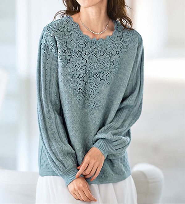 BELLUNA（ベルーナ）の「ケミカルレース使い編地変化デザインセーター（ニット・セーター）」｜詳細画像