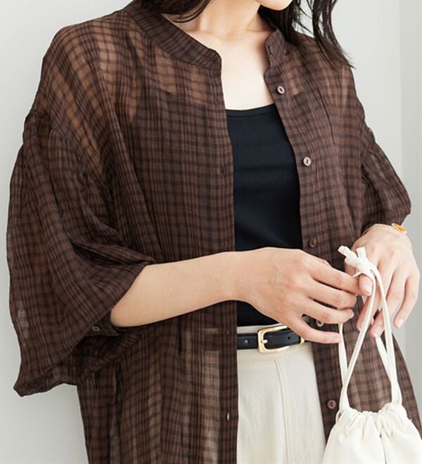 BELLUNA（ベルーナ）の「シアーチェック素材シャツチュニック（チュニック）」｜詳細画像