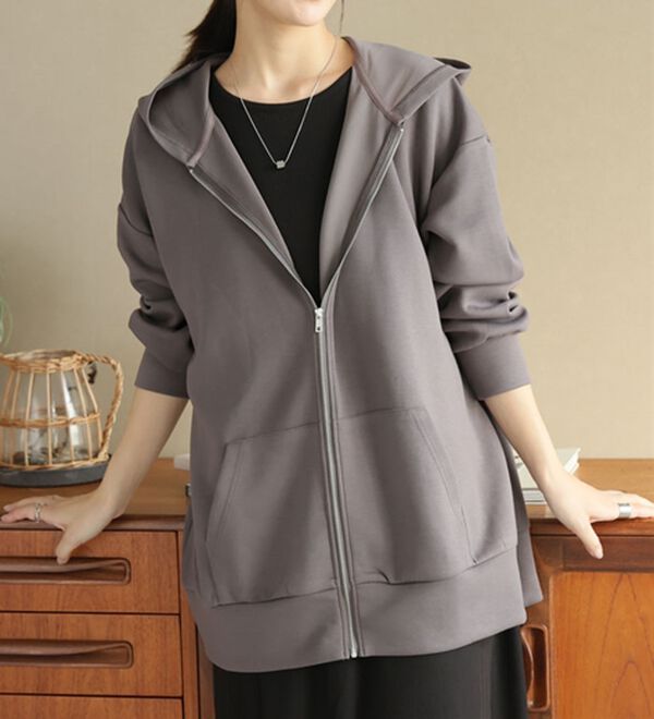 A HAPPY MARILYN（アハッピーマリリン）の「【Ｌ～６Ｌ】なめらかさらり美人なダンボールジップパーカースウェット（パーカー）」｜チャコール