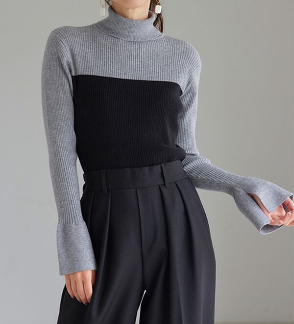 RANAN（ラナン）の「＜ムースタッチ＞洗える！バイカラータートルリブニット（ニット・セーター）」｜詳細画像