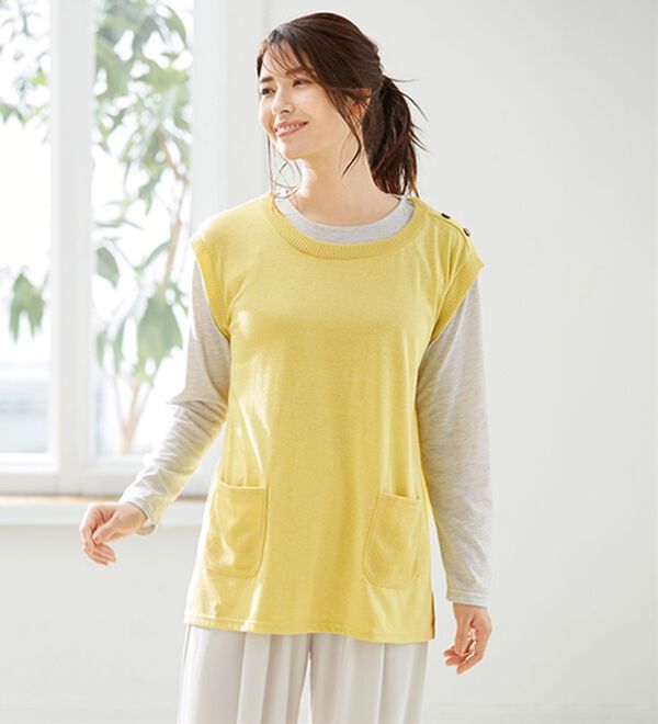 「【３枚組】着るだけ簡単！重ね着風ベストチュニック（チュニック）」｜詳細画像