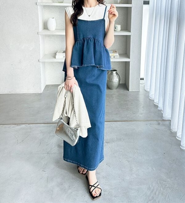 GeeRA（ジーラ）の「楽ちん！デニムペプラムキャミワンピース（その他ワンピース）」｜詳細画像