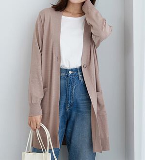BELLUNA（ベルーナ）の「ヒンヤリ冷感！洗えるロング丈カーディガン（ニットカーディガン）」｜ピンクベージュ