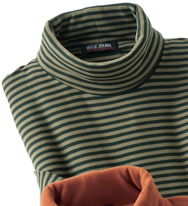 「もっちりスムースタートルネックシャツ（メンズＴシャツ）」｜グリーンボーダー