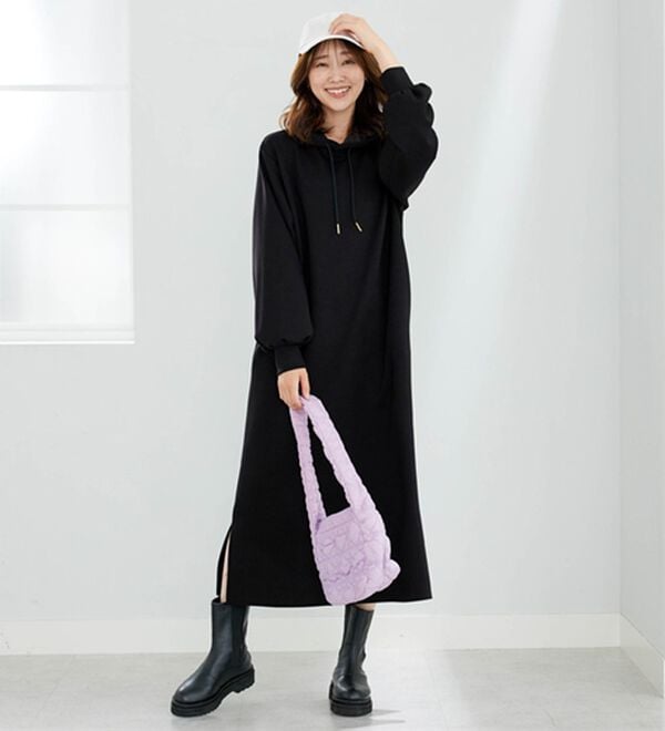 BELLUNA（ベルーナ）の「なめらかタッチ！もっちりん　フード付ロング丈ワンピース（その他ワンピース）」｜詳細画像
