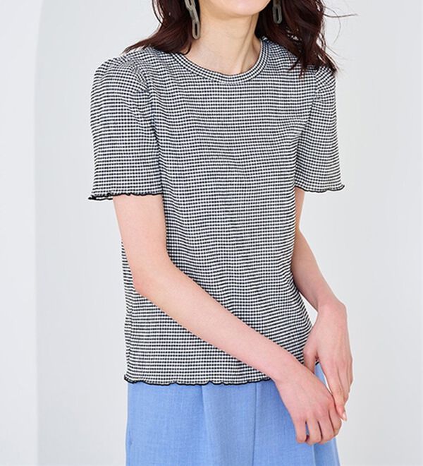 RANAN（ラナン）の「ギンガムチェック楊柳Ｔブラウス（カットソー）」｜詳細画像