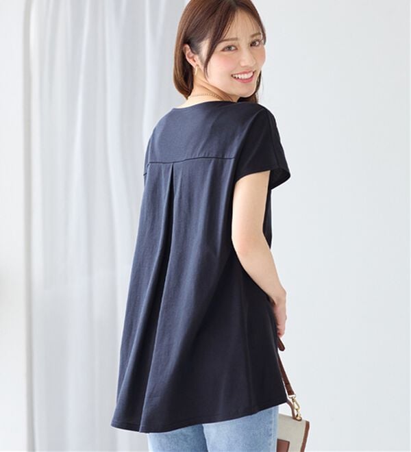 alotta（アロッタ）の「細見え叶う！ＡラインフレアチュニックＴシャツ（チュニック）」｜ネイビー