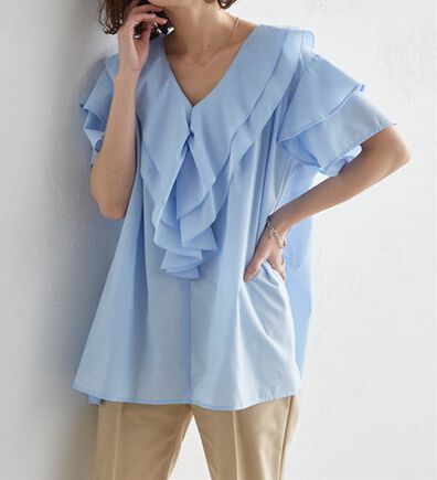 RANAN（ラナン）の「ビッグカラーフリルハーフスリーブブラウス（シャツ）」