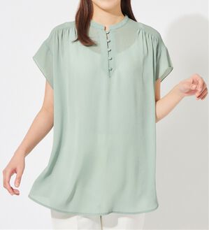 alotta（アロッタ）の「楊柳素材クルミボタンチュニックブラウス（チュニック）」｜ミントグリーン