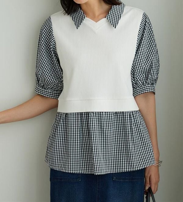 BELLUNA（ベルーナ）の「衿付きVネック異素材切替チュニック（チュニック）」｜詳細画像