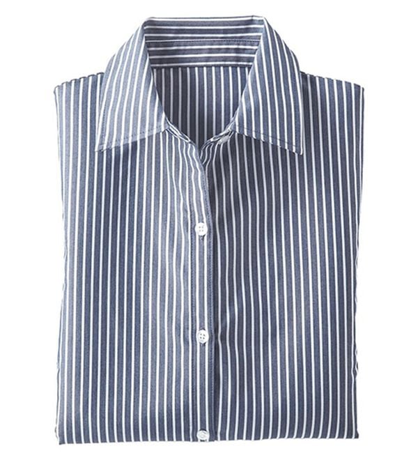 BELLUNA（ベルーナ）の「【選べる袖丈】洗える！ストレッチイージーケアシャツ（シャツ）」｜ネイビーストライプ