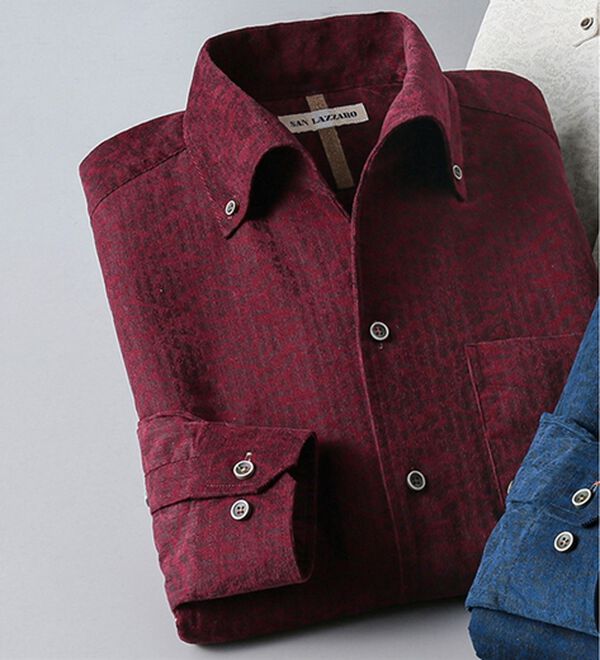 「綿１００％ソフトコーデュロイシャツ（メンズシャツ）」｜ワイン
