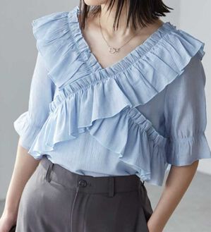RANAN（ラナン）の「オフショルフリルブラウス（ブラウス）」｜ブルー