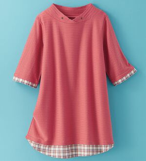 BELLUNA（ベルーナ）の「ひんやり冷感！タックジャカード素材重ね着風プルオーバー（カットソー）」｜テラコッタ