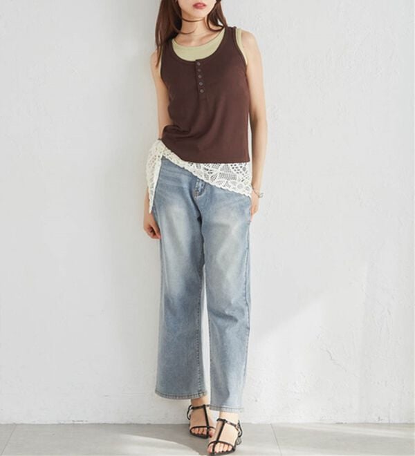 RANAN（ラナン）の「カップ付きレイヤードヘンリーネックタンクトップ（カットソー）」｜詳細画像