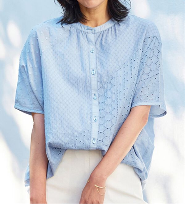 BELLUNA（ベルーナ）の「ゆったり涼やか！綿１００％刺しゅう切替チュニック（チュニック）」｜詳細画像