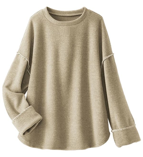 BELLUNA（ベルーナ）の「ニットソー素材ブランケットステッチプルオーバー（カットソー）」｜詳細画像