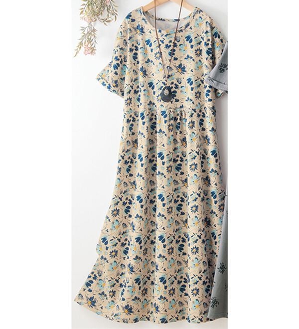 ルフラン（ルフラン）の「お出かけにも便利！選べるロングワンピース（ロングワンピース）」｜青系花柄