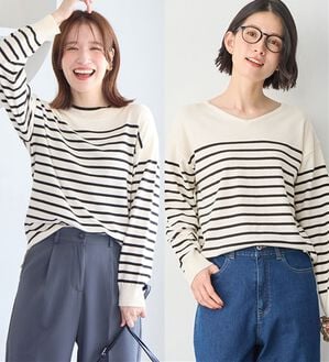 Viola e Viola（ヴィオラ エ ヴィオラ）の「＜選べる衿＞もちもち　ゆるシンプルニット（ニット・セーター）」｜ボーダー