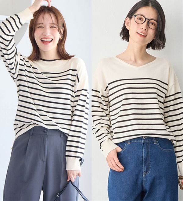 Viola e Viola（ヴィオラ エ ヴィオラ）の「＜選べる衿＞もちもち　ゆるシンプルニット（ニット・セーター）」｜ボーダー