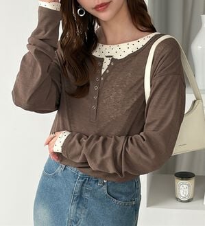 GeeRA（ジーラ）の「前後２ＷＡＹシアースラブヘンリーネックカットソー（カットソー）」｜ブラウン