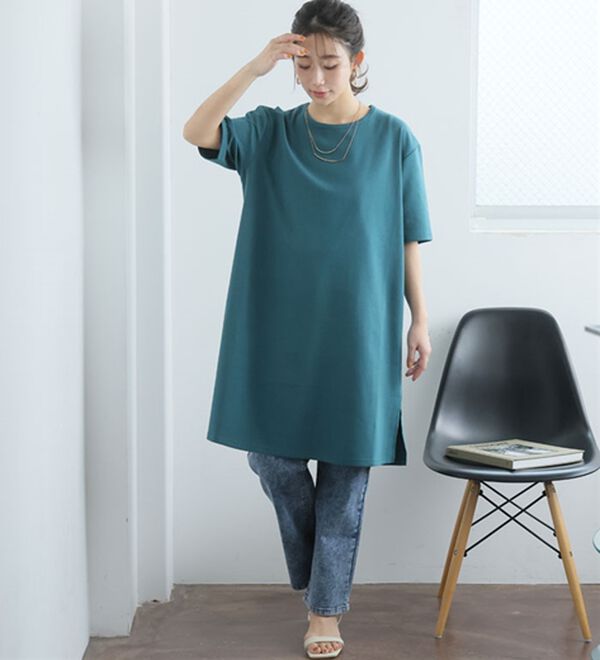 A HAPPY MARILYN（アハッピーマリリン）の「【Ｍ～８Ｌ】【接触冷感・吸水速乾】体型カバー五分袖チュニック（チュニック）」｜詳細画像