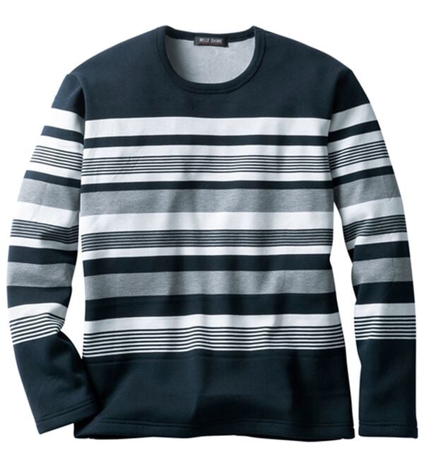 「裏ベロアボーダートレーナー（メンズトレーナー）」｜ネイビー