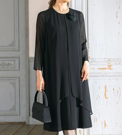 ルフラン（ルフラン）の「アイロンいらず重ね着風ワンピース（ブラックフォーマル（喪服・礼服））」