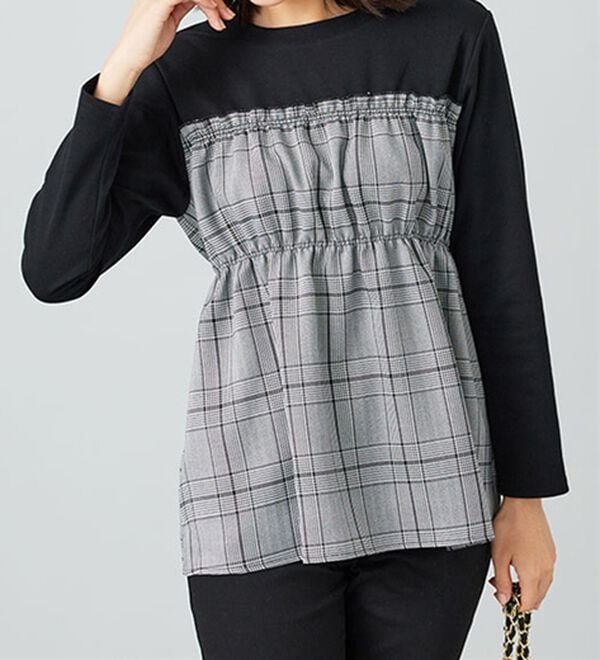 BELLUNA（ベルーナ）の「チェック柄ビスチェドッキングプルオーバー（カットソー）」｜詳細画像