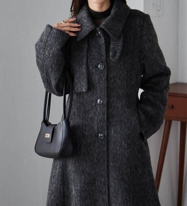 RANAN（ラナン）の「2WAYフレアーステンカラーシャギーコート（ロングコート）」｜グレー